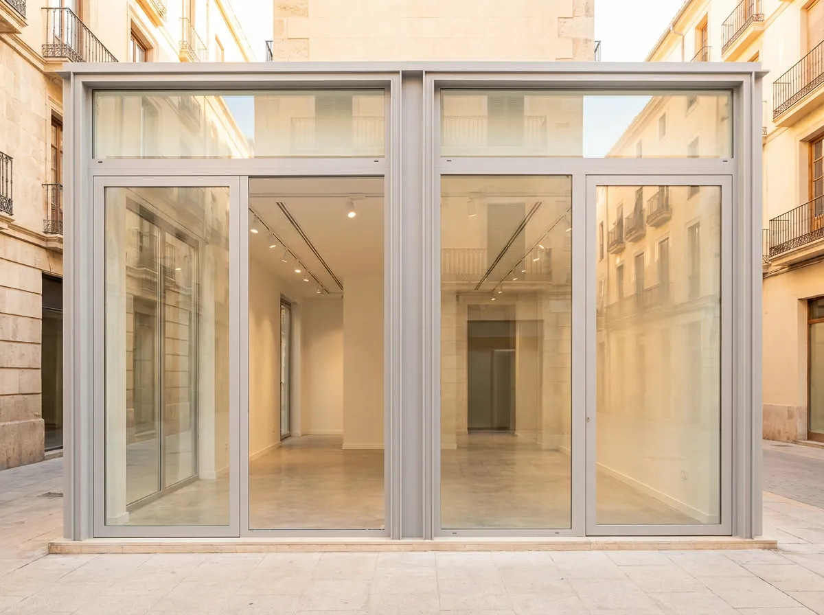 Fachada comercial con sistema de aluminio y vidrio