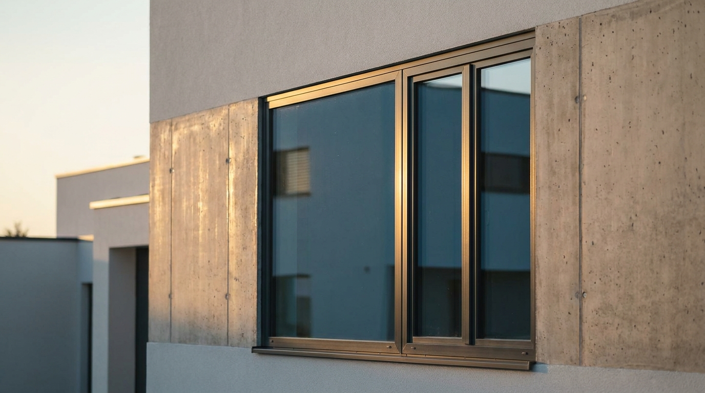 Ventana de aluminio antracita en fachada residencial